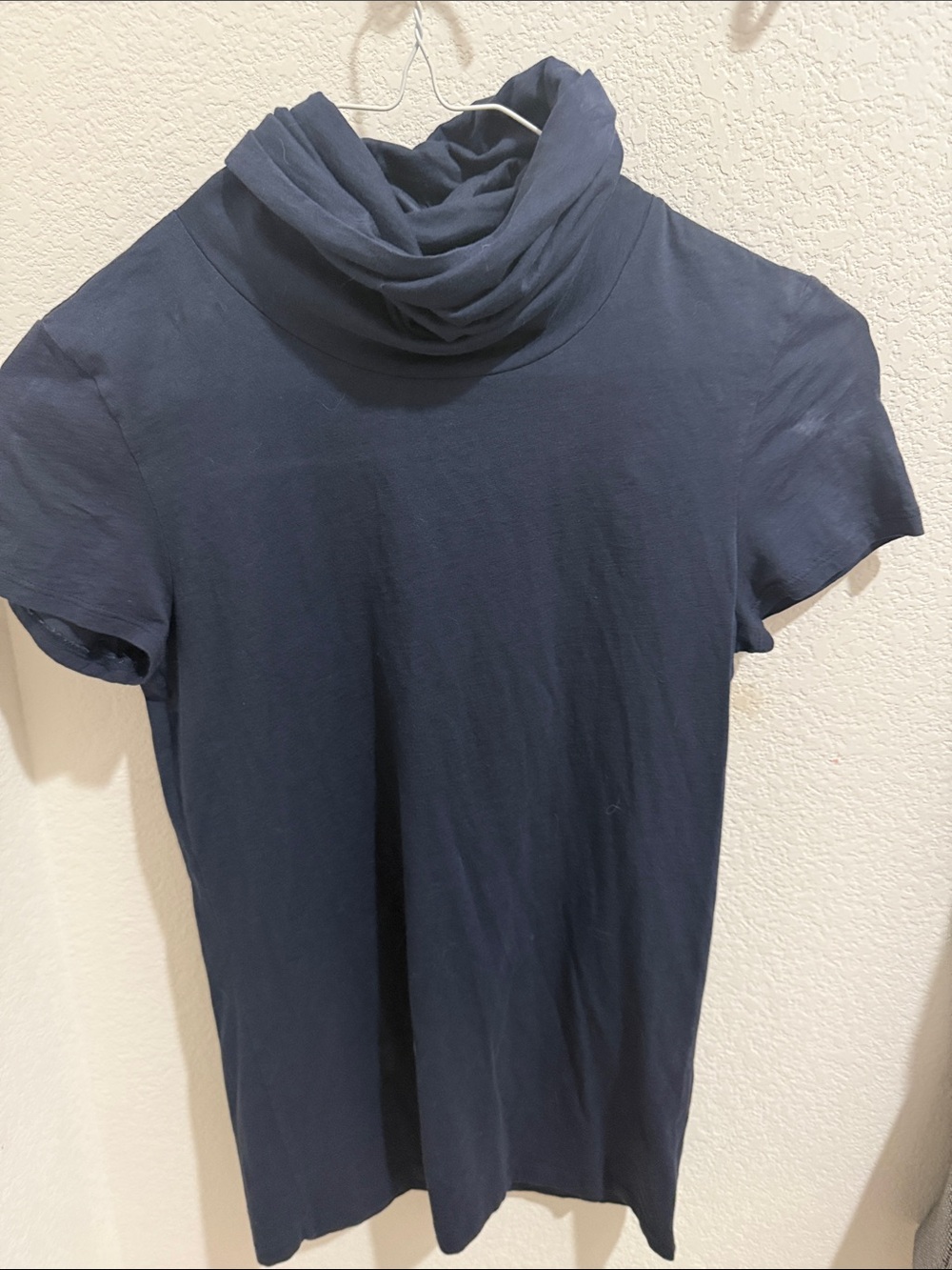 Theory Navy Short Sleeve Draped Neck Top